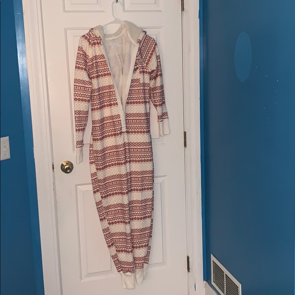 White and Red Patterned Footsie Pajama
